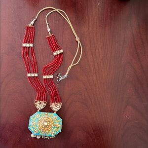 Elegant Red and Gold Beaded Necklace
